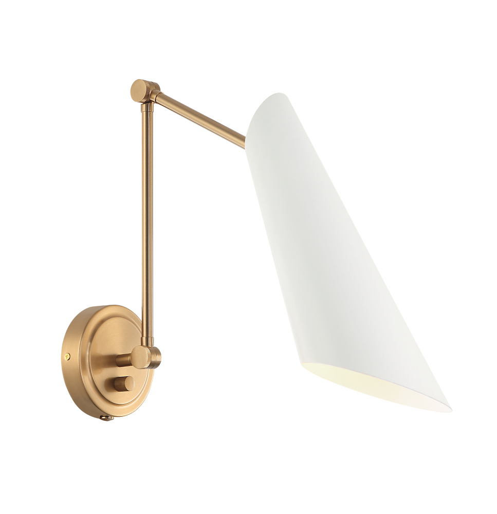 Butera Aged Gold Brass + White Wall Sconce