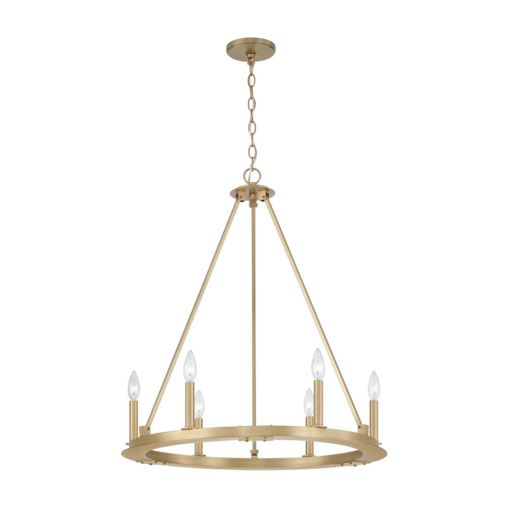 6-Light Wagon Wheel Chandelier in Aged Brass