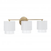 Capital Canada 153031RE-549 - 3-Light Cylindrical Metal Vanity in Matte White with Matte Brass Interior and Seeded Glass