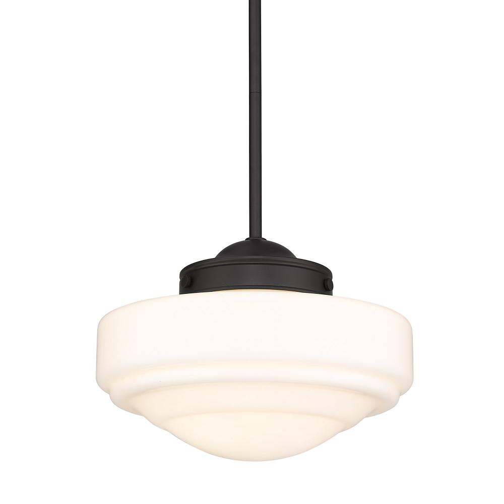 Ingalls Medium Pendant in Matte Black with Vintage Milk Glass Shade