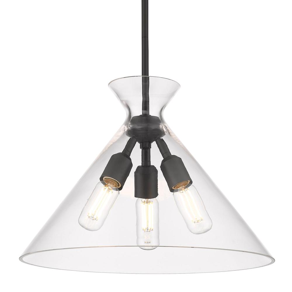 Malta 3 Light Pendant in Matte Black & Clear Glass