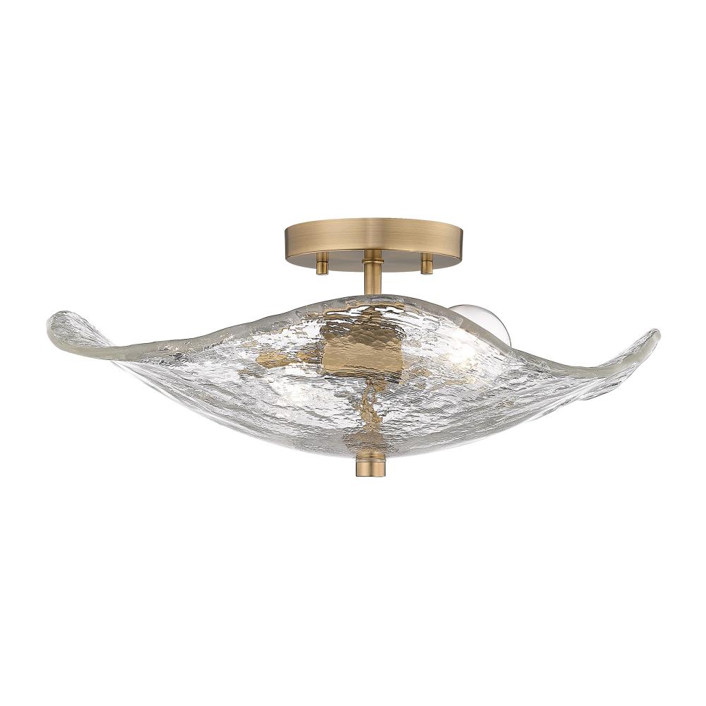 Samara MBS 2 Light Semi-Flush in Modern Brass with Hammered Water Glass Shade