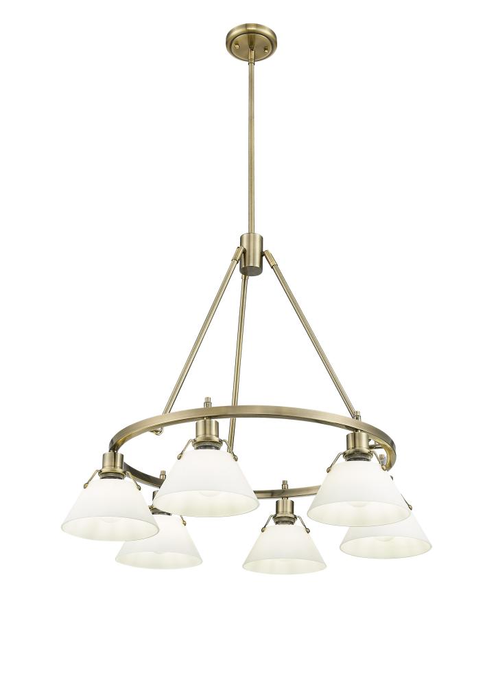 Orwell AB 6 Light Chandelier in Aged Brass with Opal Glass