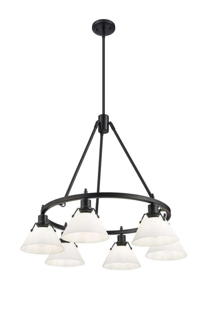 Orwell BLK 6 Light Chandelier in Matte Black with Opal Glass