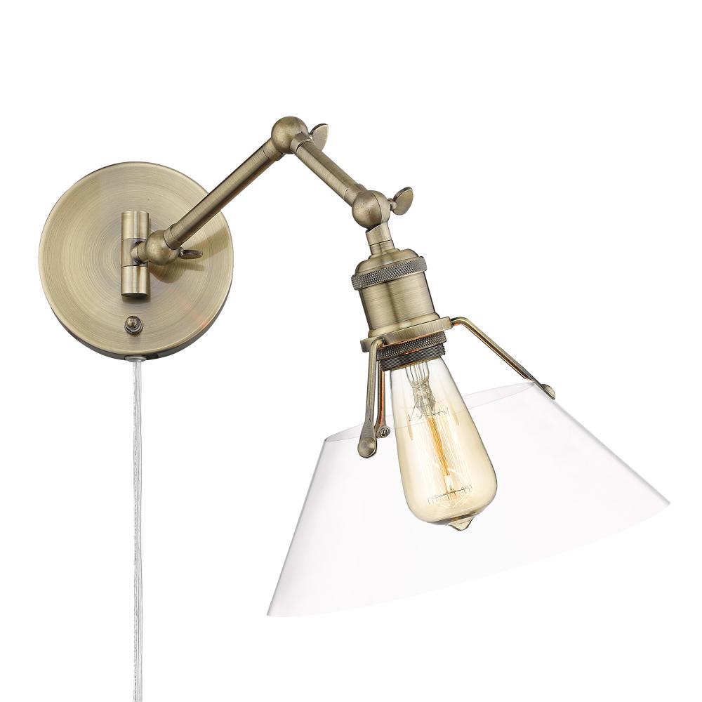 Orwell AB 1 Light Articulating Wall Sconce in Aged Brass with Clear Glass