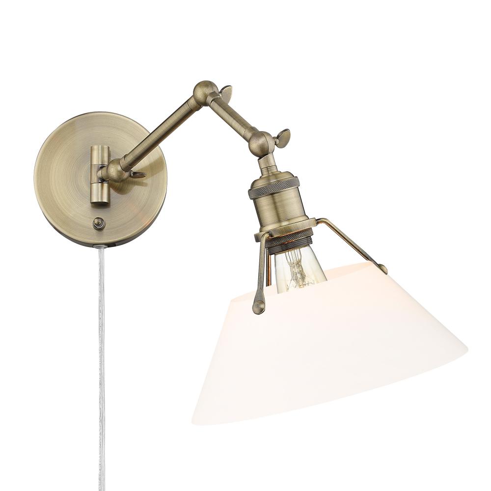 Orwell AB 1 Light Articulating Wall Sconce in Aged Brass with Opal Glass