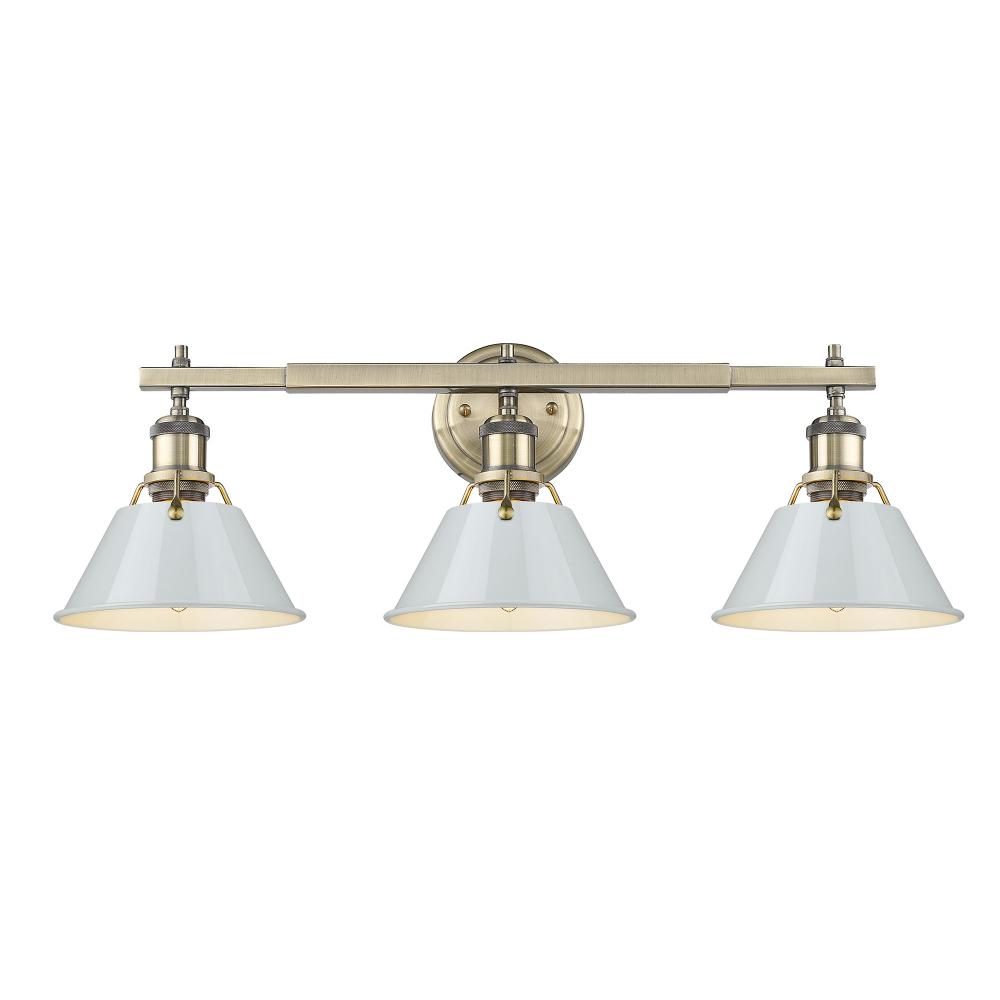 Orwell 3-Light Vanity Light in Aged Brass with Dusky Blue