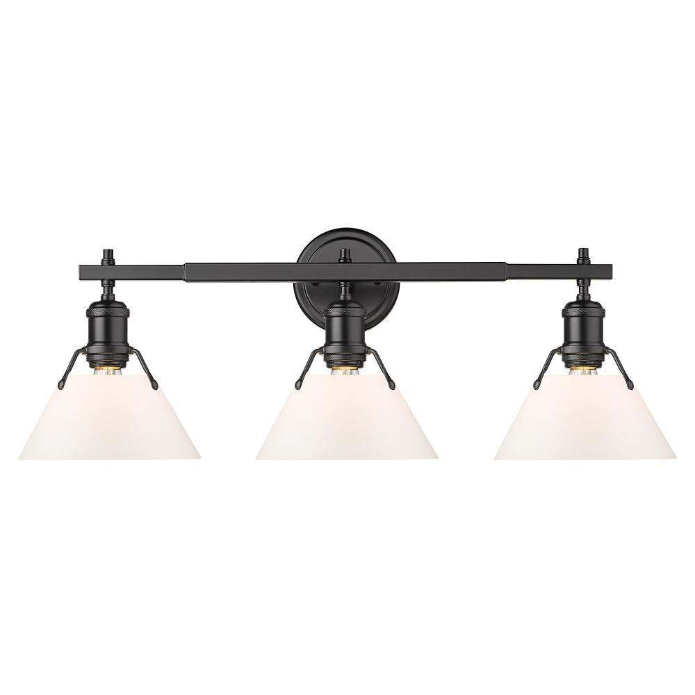 Orwell 3-Light Vanity Light in Matte Black with Opal Glass