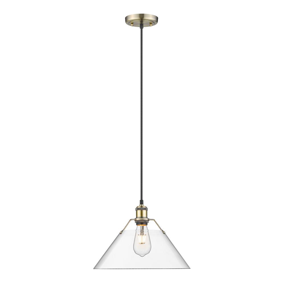 Orwell AB Large Pendant - 14 in Aged Brass with Clear Glass