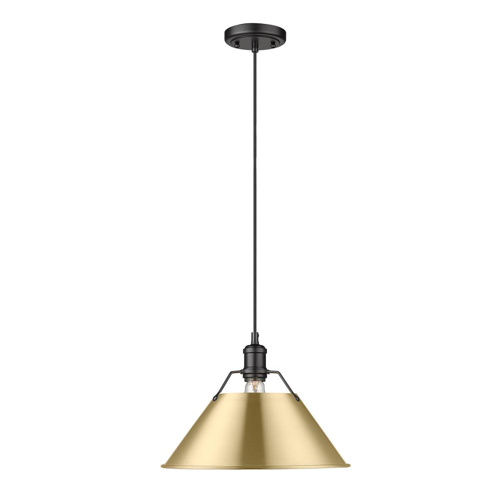 Orwell BLK Large Pendant - 14 in Matte Black with Brushed Champagne Bronze shade