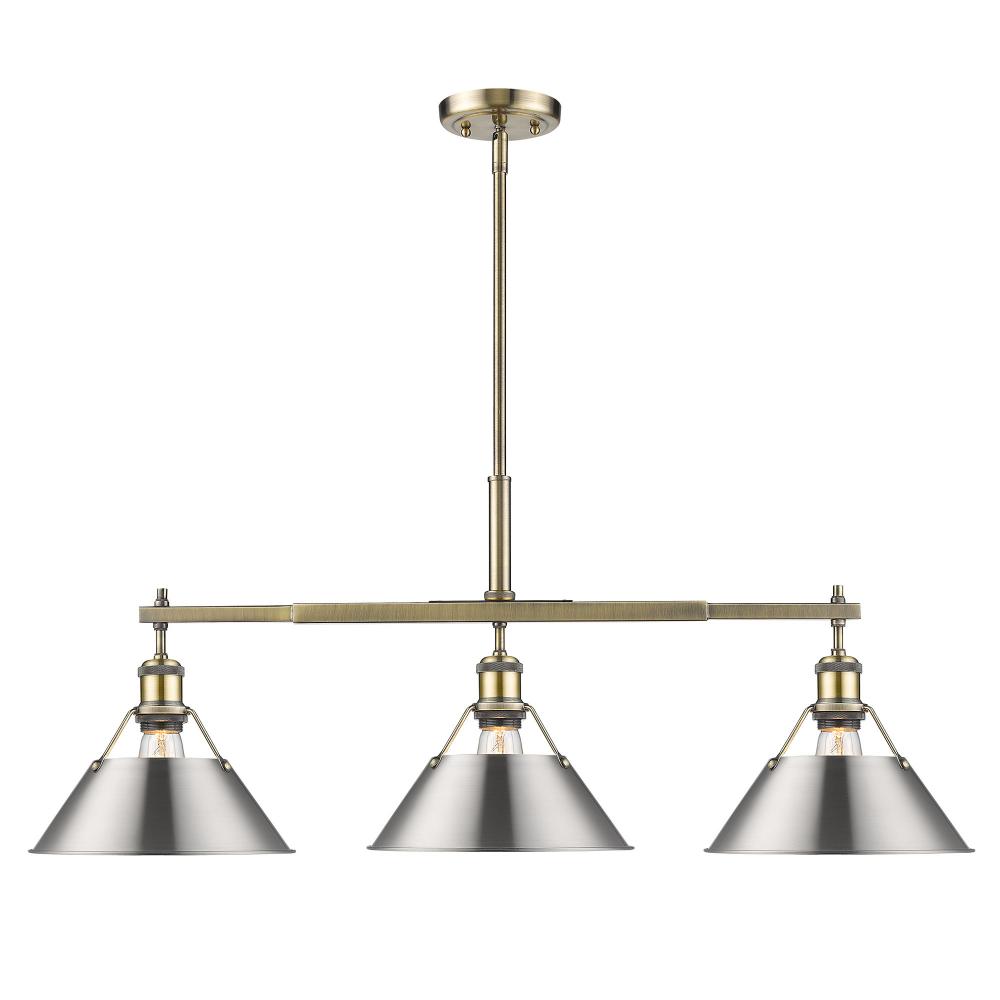 Orwell 3-Light Linear Pendant in Aged Brass with Pewter