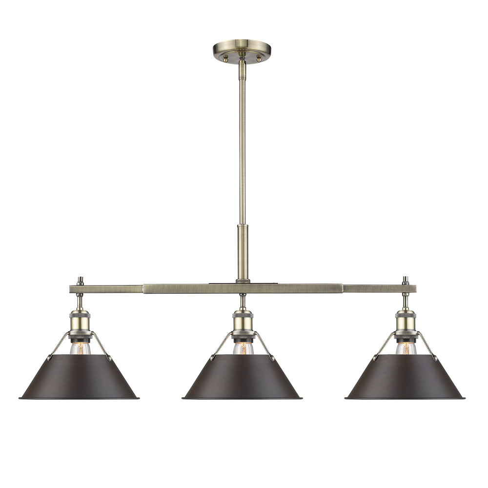 Orwell 3-Light Linear Pendant in Aged Brass with Rubbed Bronze