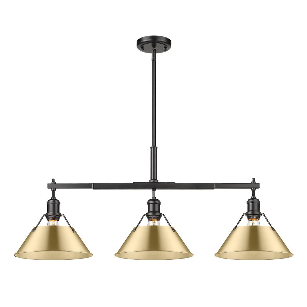 Orwell BLK 3 Light Linear Pendant in Matte Black with Brushed Champagne Bronze shades