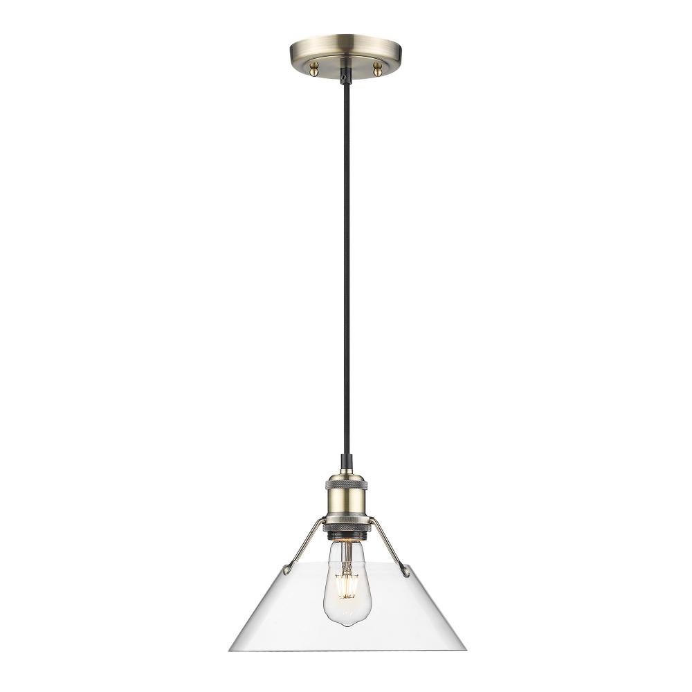 Orwell AB Medium Pendant - 10 in Aged Brass with Clear Glass