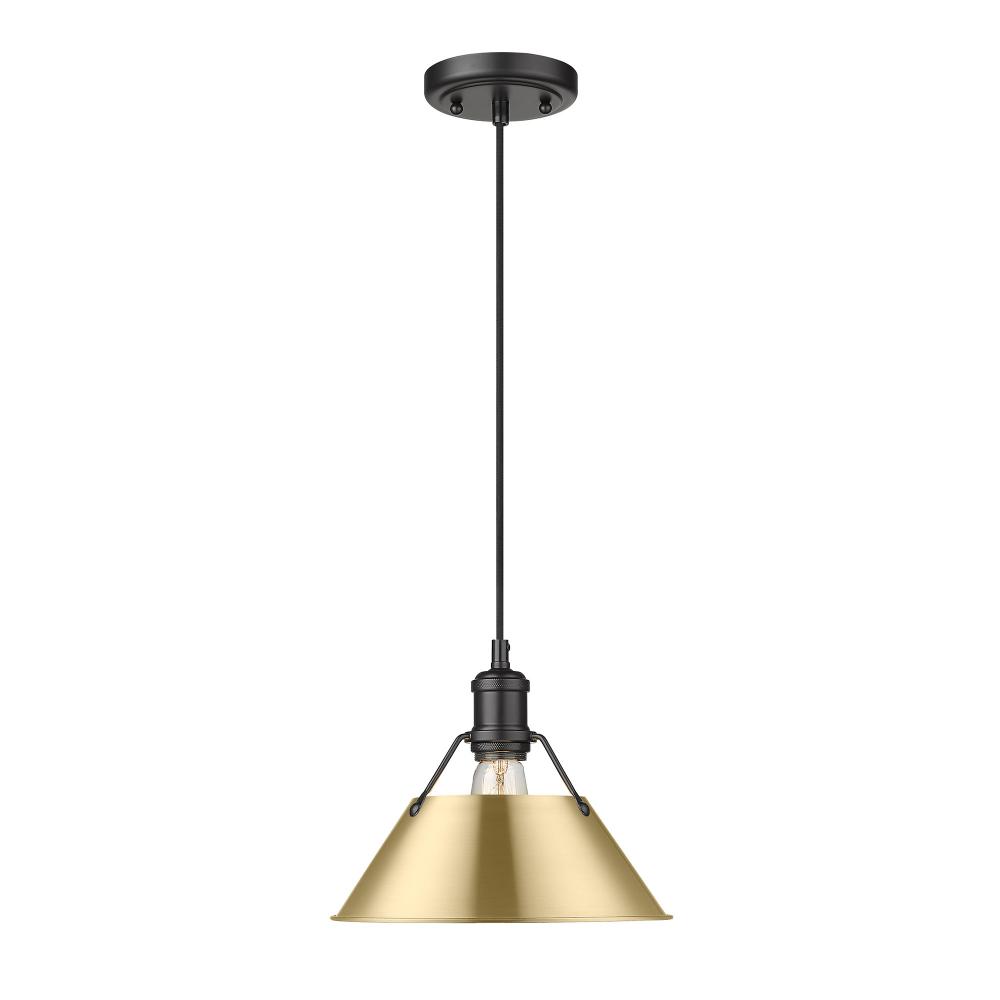 Orwell BLK Medium Pendant - 10 in Matte Black with Brushed Champagne Bronze shade