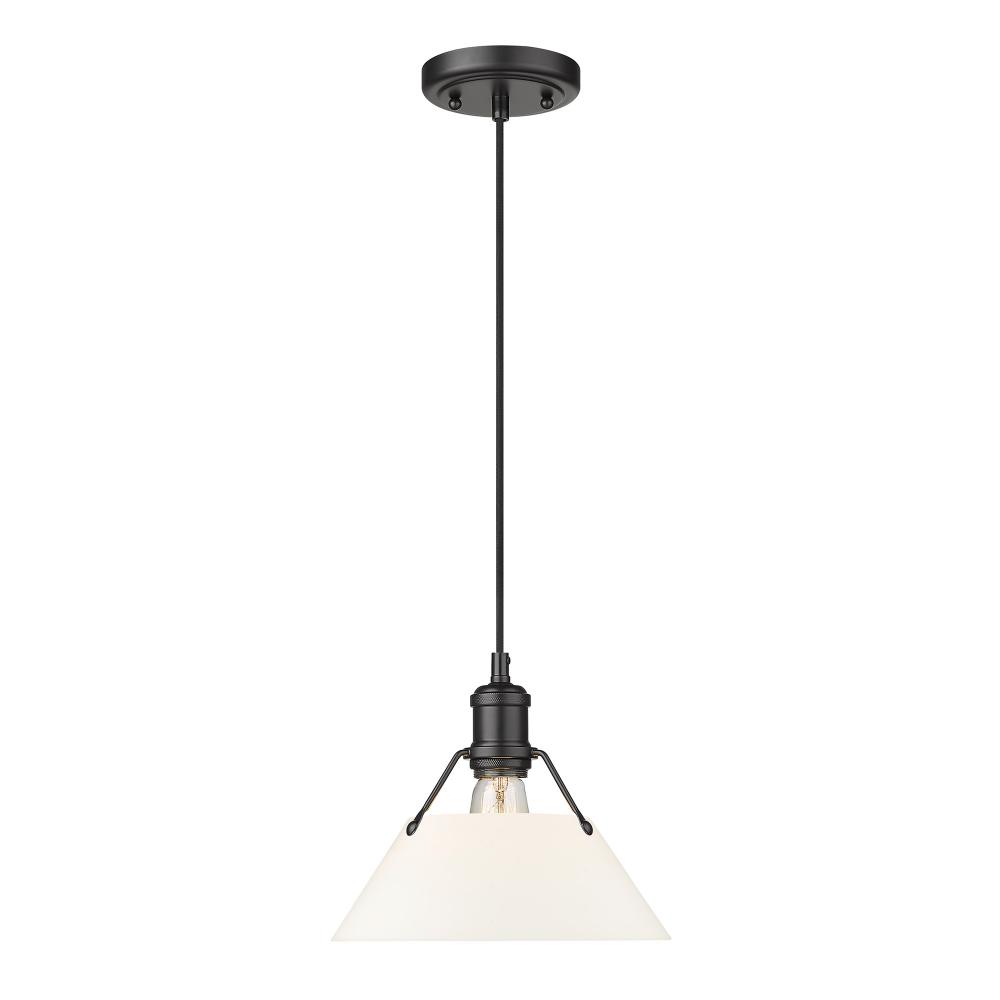 Orwell BLK Medium Pendant - 10 in Matte Black with Opal Glass