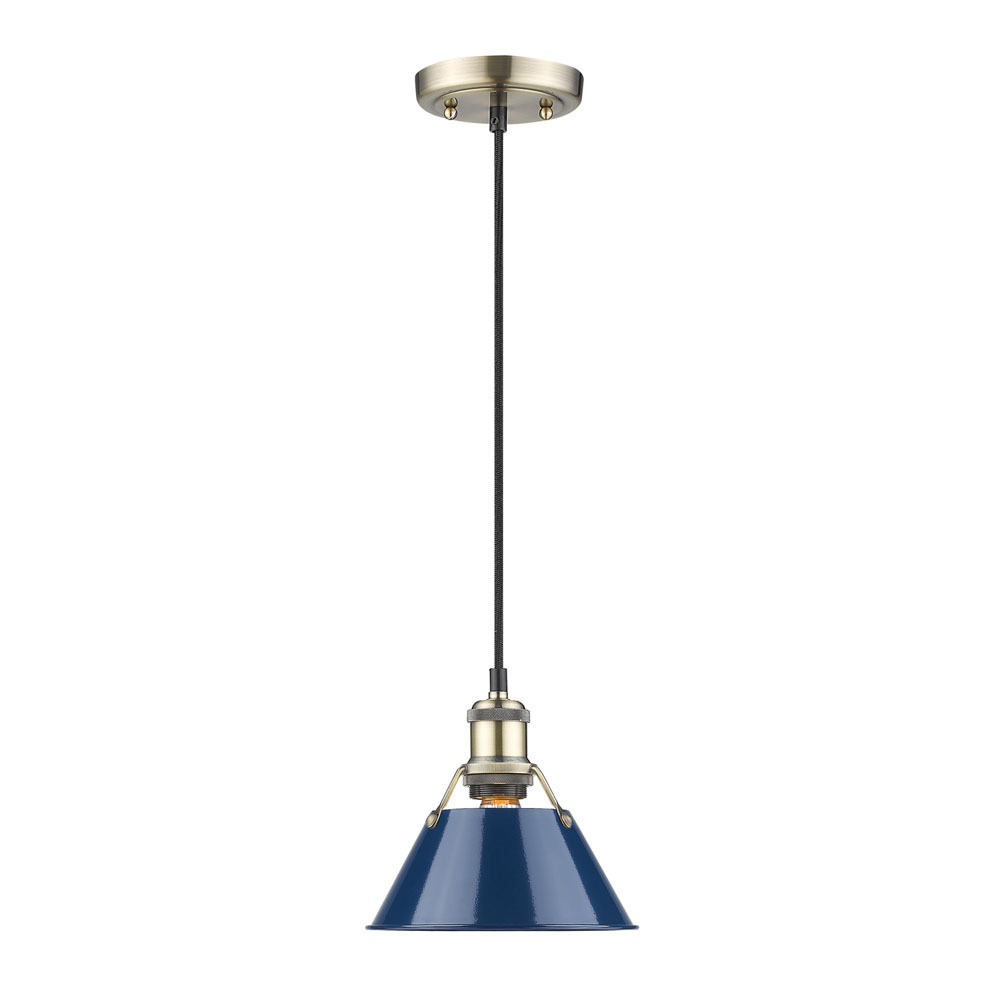 Orwell 7.5" Wide Small Pendant in Aged Brass with Matte Navy