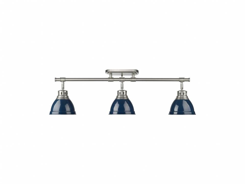 Duncan 3-Light Semi-Flush - Track Light in Pewter with Matte Navy