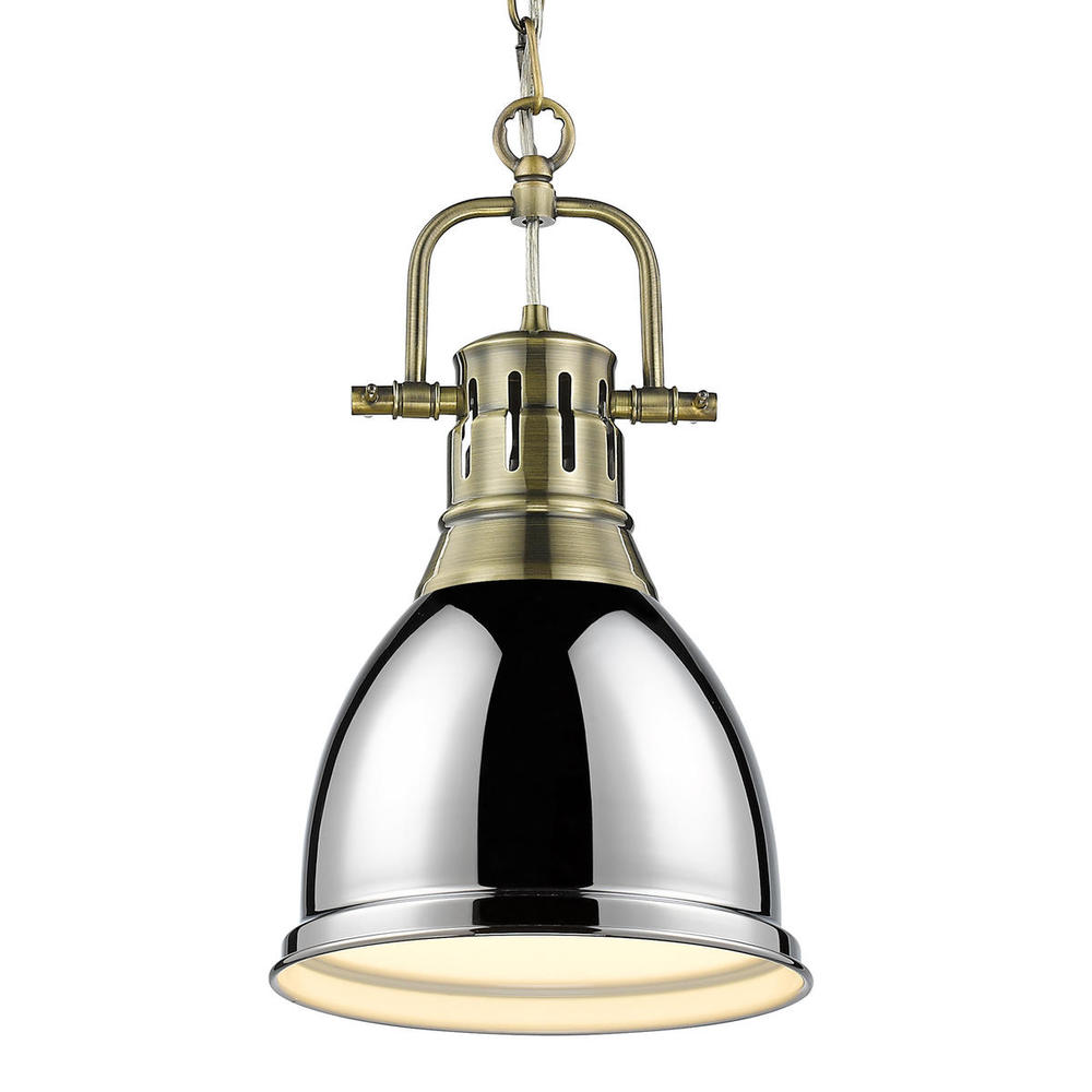 Duncan Small Pendant with Chain in Aged Brass with Chrome