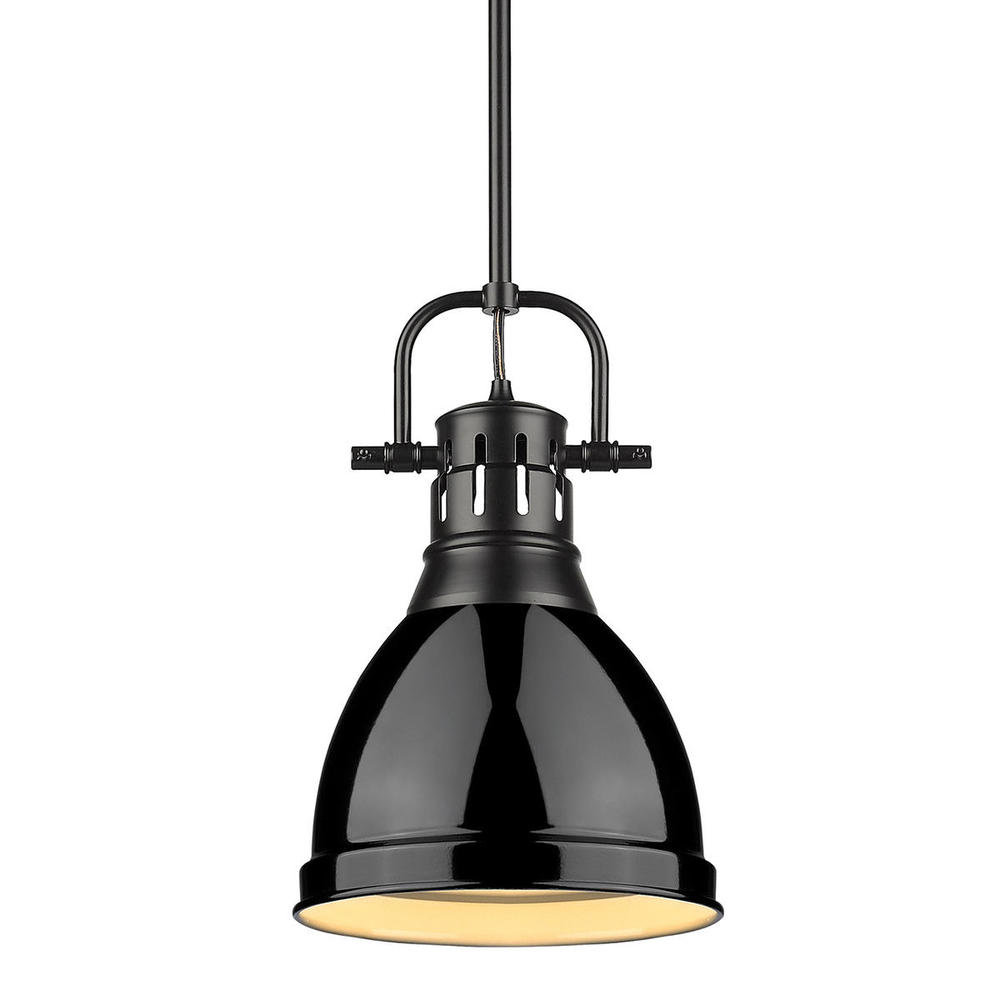 Duncan Small Pendant with Rod in Matte Black with Black