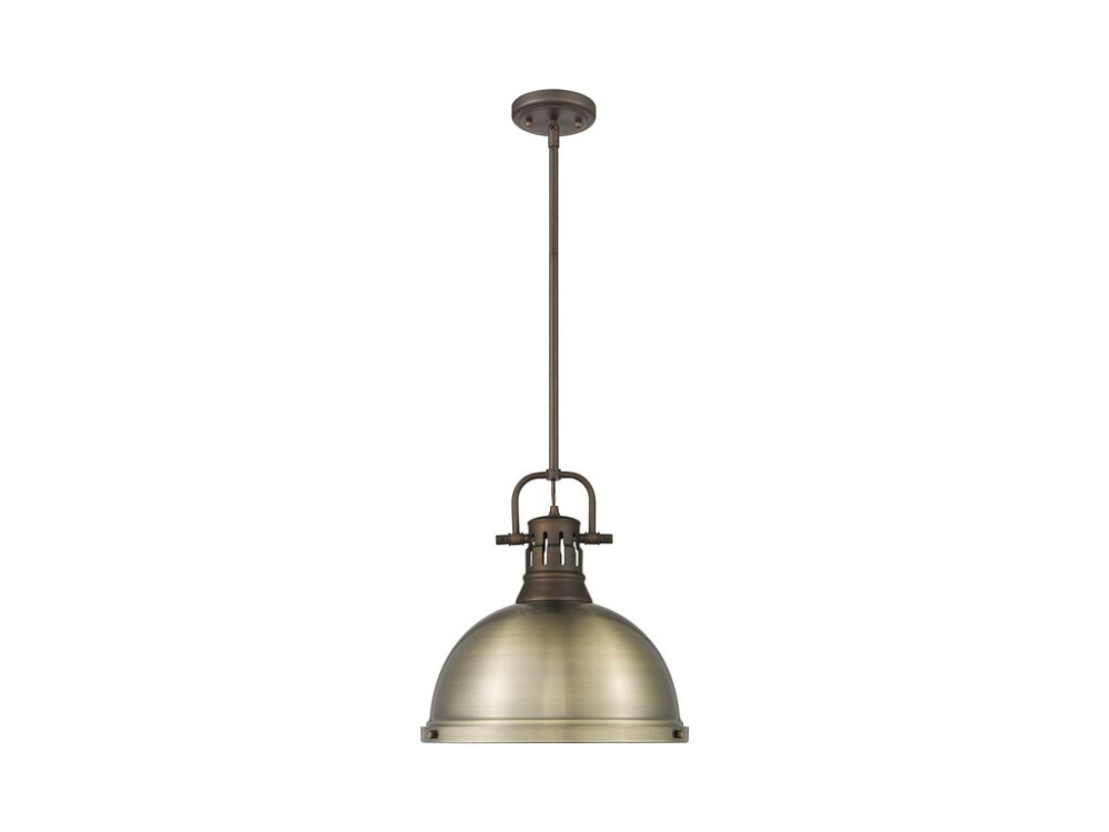 Duncan 1-Light Pendant with Rod in Rubbed Bronze with Aged Brass