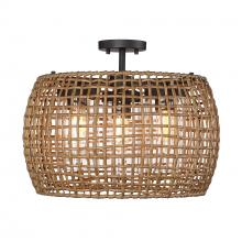 Golden Canada 1067-OSF NB-MAW - Piper 3 Light Semi-Flush - Outdoor in Natural Black with Maple All-Weather Wicker Shade