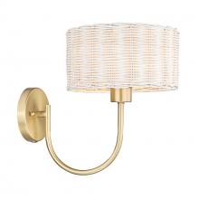 Golden Canada 1084-1W BCB-WW - Erma BCB 1 Light Wall Sconce in Brushed Champagne Bronze with White Wicker Shade