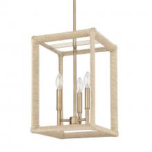 Golden Canada 2075-3P MBS-LNR - Kimber 3 Light Pendant in Modern Brass with Light Natural Rattan Accents