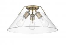 Golden Canada 3306-3FM AB-CLR - Orwell AB 3 Light Flush Mount in Aged Brass with Clear Glass