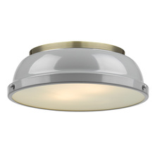 Golden Canada 3602-14 AB-GY - Duncan 14" Flush Mount in Aged Brass with a Gray Shade