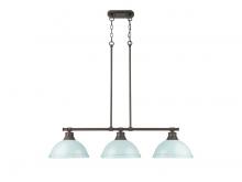 Golden Canada 3602-3LP RBZ-SF - Duncan 3-Light Linear Pendant in Rubbed Bronze with Seafoam