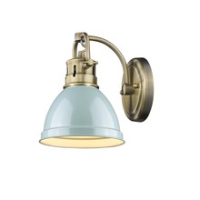 Golden Canada 3602-BA1 AB-SF - Duncan 1 Light Bath Vanity in Aged Brass with a Seafoam Shade