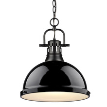 Golden Canada 3602-L BLK-BK - Duncan 1 Light Pendant with Chain in Black with a Black Shade