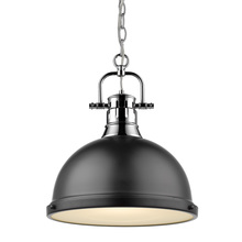 Golden Canada 3602-L CH-BLK - Duncan 1 Light Pendant with Chain in Chrome with a Matte Black Shade