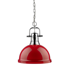 Golden Canada 3602-L CH-RD - Duncan 1 Light Pendant with Chain in Chrome with a Red Shade