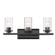 Golden Canada 4309-BA3 BLK-BLK-SD - Mercer 3 Light Bath Vanity in Matte Black with Matte Black accents and Seeded Glass