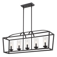 Golden Canada 4309-LP BLK-BLK-SD - Mercer 5 Light Linear Pendant in Matte Black with Matte Black accents and Seeded Glass