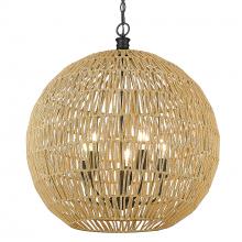 Golden Canada 6933-5P BLK-NR - Florence 5-Light Pendant in Matte Black and Natural Raphia Rope Shade