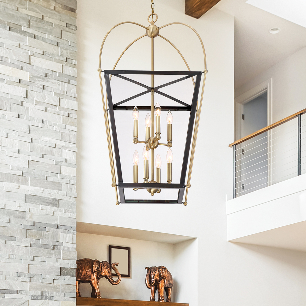 Dunbar 8-Light Pendant in English Bronze & Warm Brass