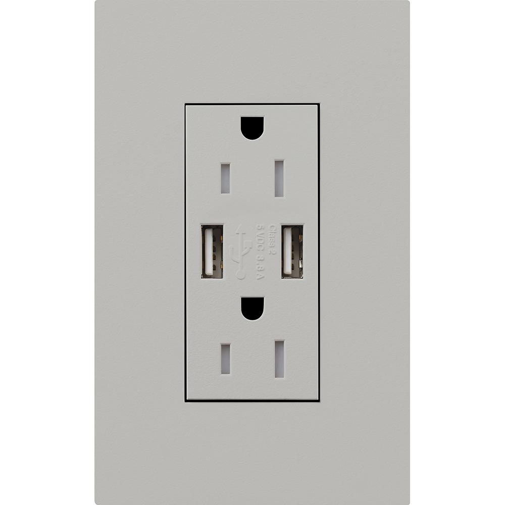 DUPLEX 15A TR DUAL USB RECEPTACLE GR FP