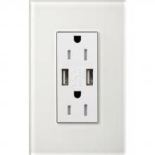 Lutron Electronics LTR-F15-UBTR-CWH - DUPLEX 15A TR DUAL USB RECEPTACLE CWH FP