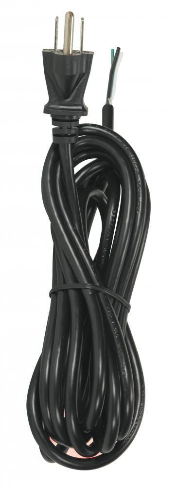 12 Foot 18/3 SVT 105C Heavy Duty Cord Set; Black Finish; 50 Carton; 3 Prong Molded Plug; Stripped