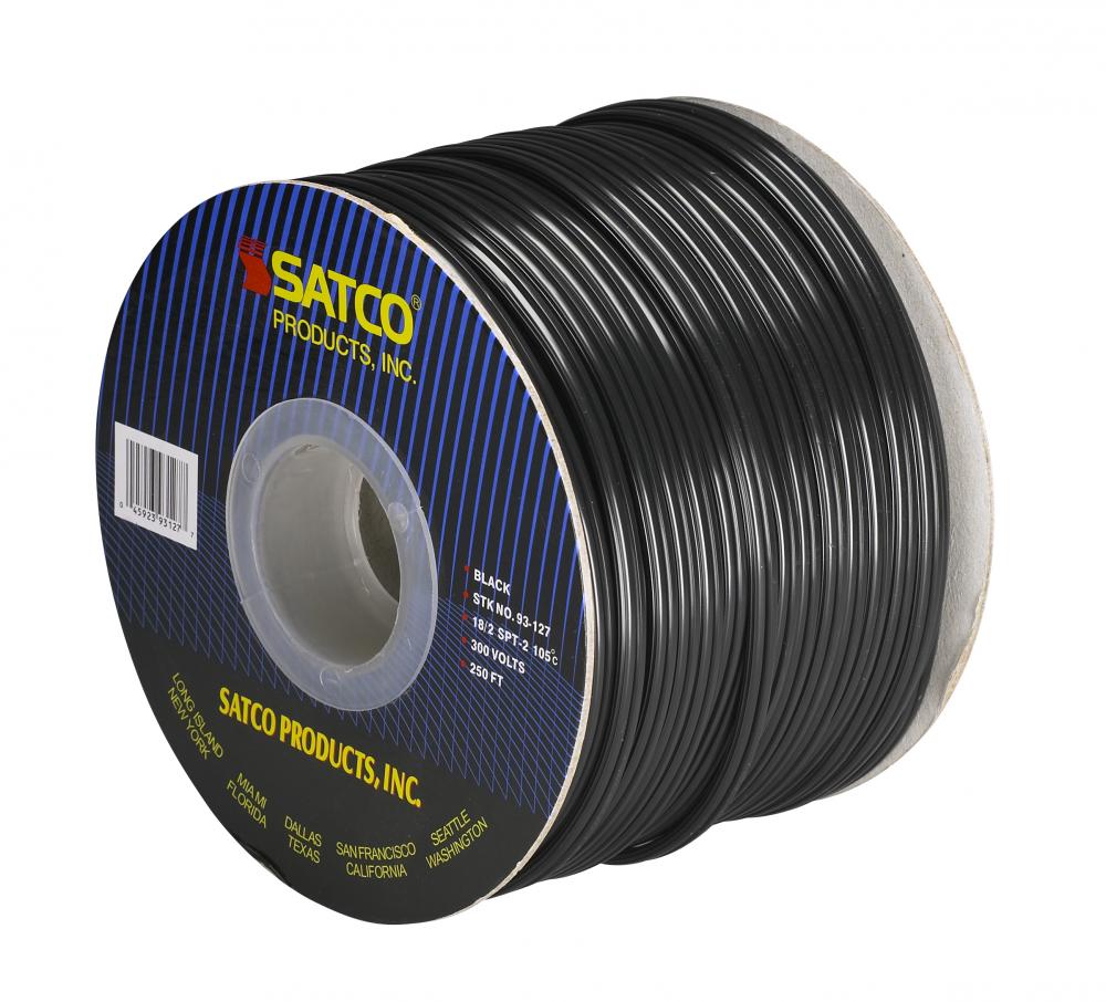 Lamp And Lighting Bulk Wire; 18/2 SPT-2 105C; 250 Foot/Spool; Black