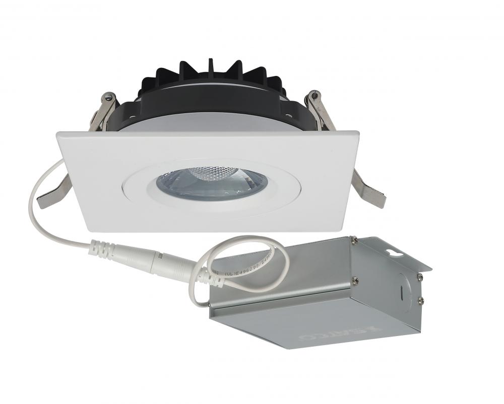 12 watt LED Direct Wire Downlight; Gimbaled; 4 inch; 3000K; 120 volt; Dimmable; Square; Remote