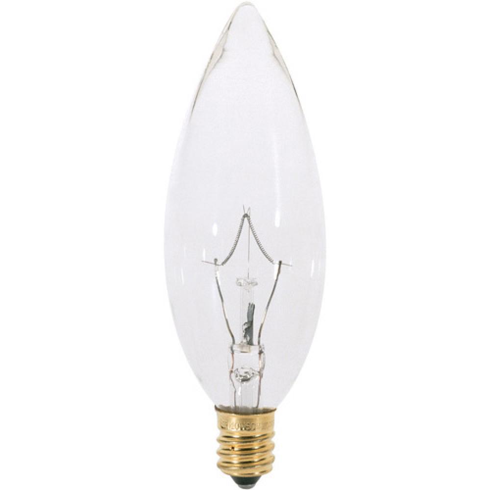 60 Watt B10 Incandescent; Clear; 1500 Average rated hours; 672 Lumens; Candelabra base; 120 Volt;