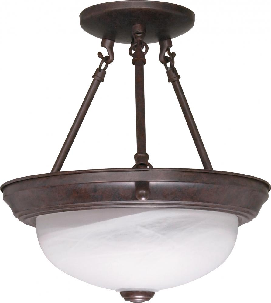 2 Light - Semi Flush with Alabaster Glass - Old Bronze Finish