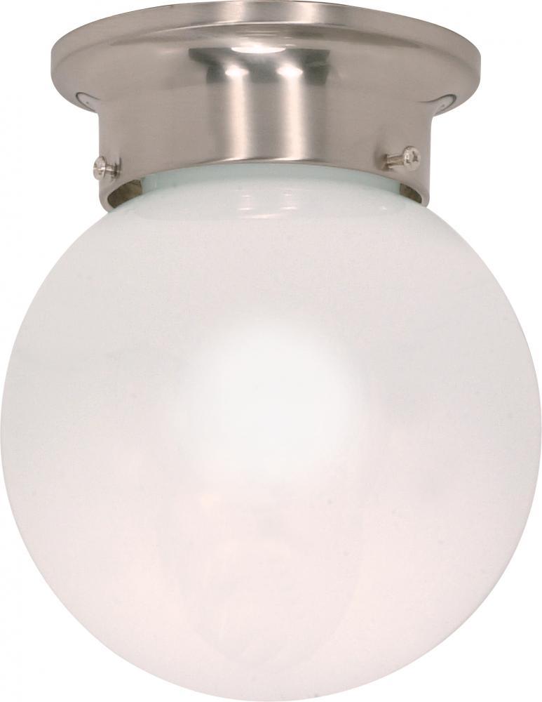 1 Light - 6" Flush with White Glass - Brushed Nickel Finish