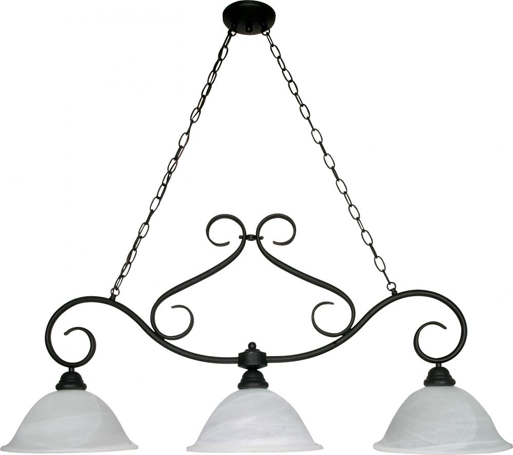 Castillo - 3 Light Island Pendant with Alabaster Swirl Glass - Textured Flat Black Finish