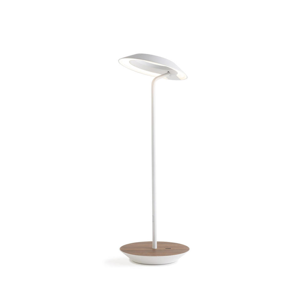 Royyo Desk Lamp, Matte White body, Oiled Walnut base plate