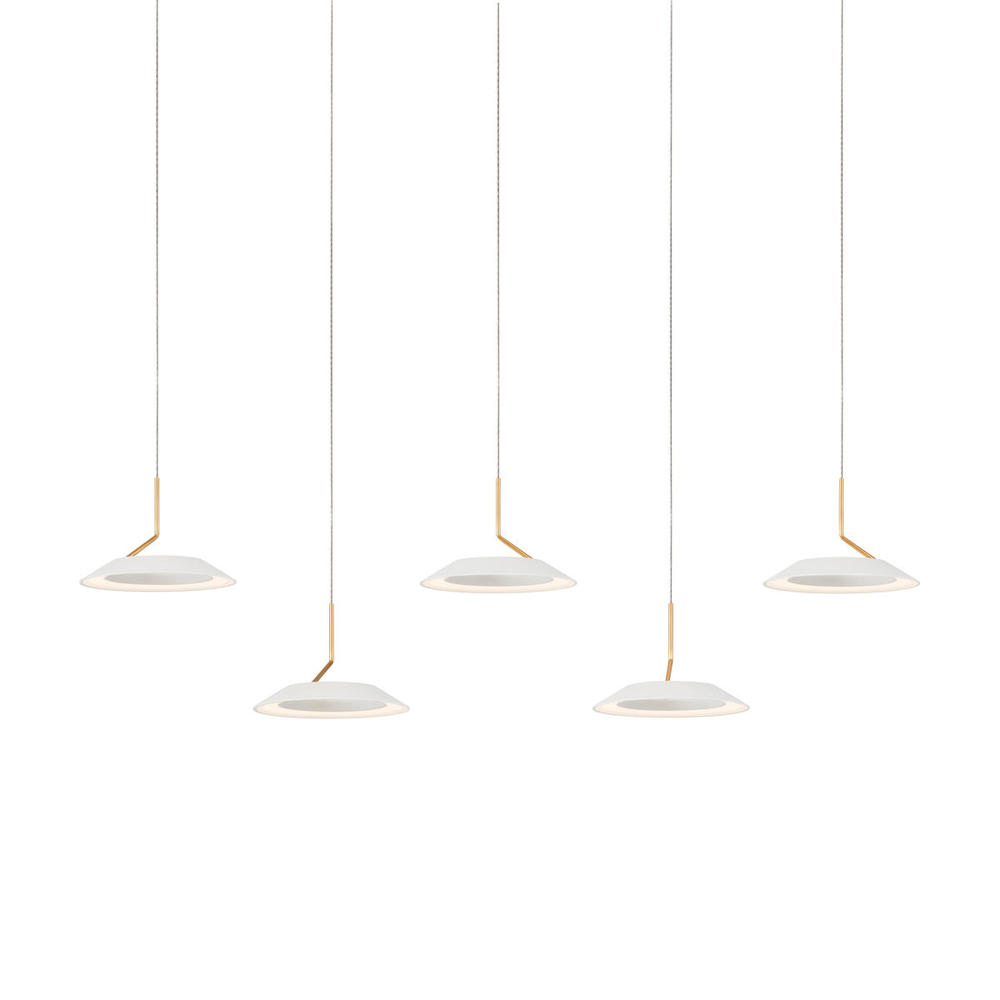 Royyo Pendant (linear with 5 pendants), Matte White with Gold, Matte White Canopy